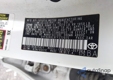 2015 Toyota Corolla L from USA, damaged, VIN 5YFBURHE8FP332025